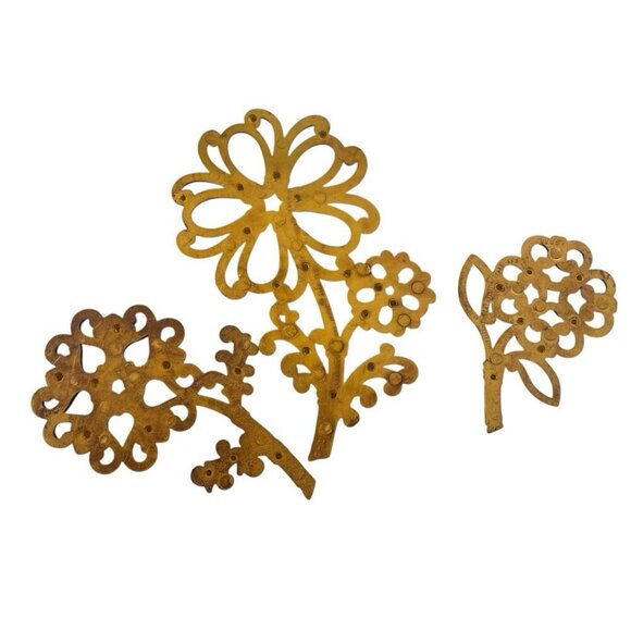 Set Of 3 Vintage Homco Flower Wall MCM Decor, 7", 6" & 4.5"  Brown Gold Plastic - Picture 7 of 7
